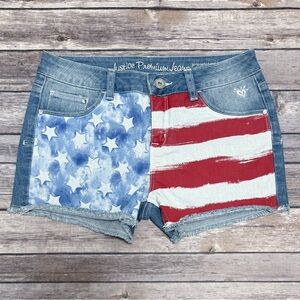Justice Premium Jeans Medium Wash American Flag Cut Off Low Rise Shorts 16 R 16R